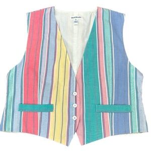 Vintage David Brooks Cotton Striped Button Front Vest Size 14 Summer NOS